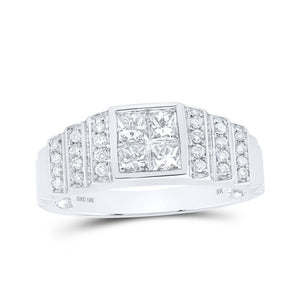 Men's Rings | 10kt White Gold Mens Princess Diamond Band Ring 1 Cttw | Splendid Jewellery GND