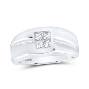 Men's Rings | 10kt White Gold Mens Princess Diamond Band Ring 1/2 Cttw | Splendid Jewellery GND