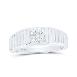 Men's Rings | 10kt White Gold Mens Princess Diamond Ribbed Shank Band Ring 1/2 Cttw | Splendid Jewellery GND