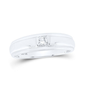 Men's Rings | 10kt White Gold Mens Princess Diamond Solitaire Band Ring 1/3 Cttw | Splendid Jewellery GND