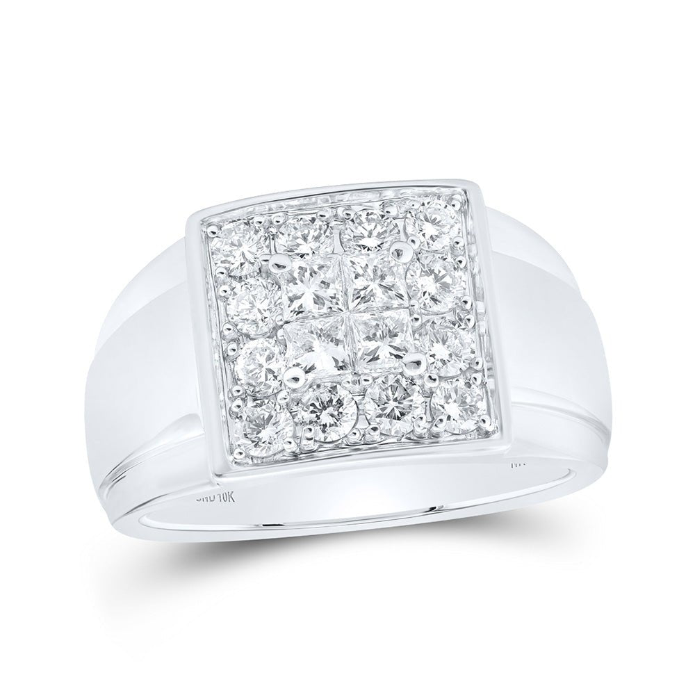 Men's Rings | 10kt White Gold Mens Princess Diamond Square Ring 1-1/2 Cttw | Splendid Jewellery GND