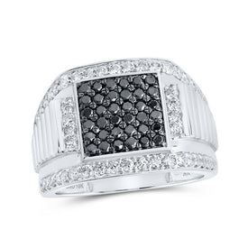 Black Diamond Square Men's Ring in 10kt White Gold - 1-5/8 Cttw | Splendid Jewellery - Alternate view 1 from Splendid Jewellery
