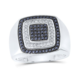 10kt White Gold Square Ring with Black Color Treated Diamond - Sleek and Striking Men's Jewelry - Alternate view 1 from Splendid Jewellery