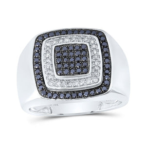 Men's Rings | 10kt White Gold Mens Round Black Color Treated Diamond Square Ring 3/4 Cttw | Splendid Jewellery GND