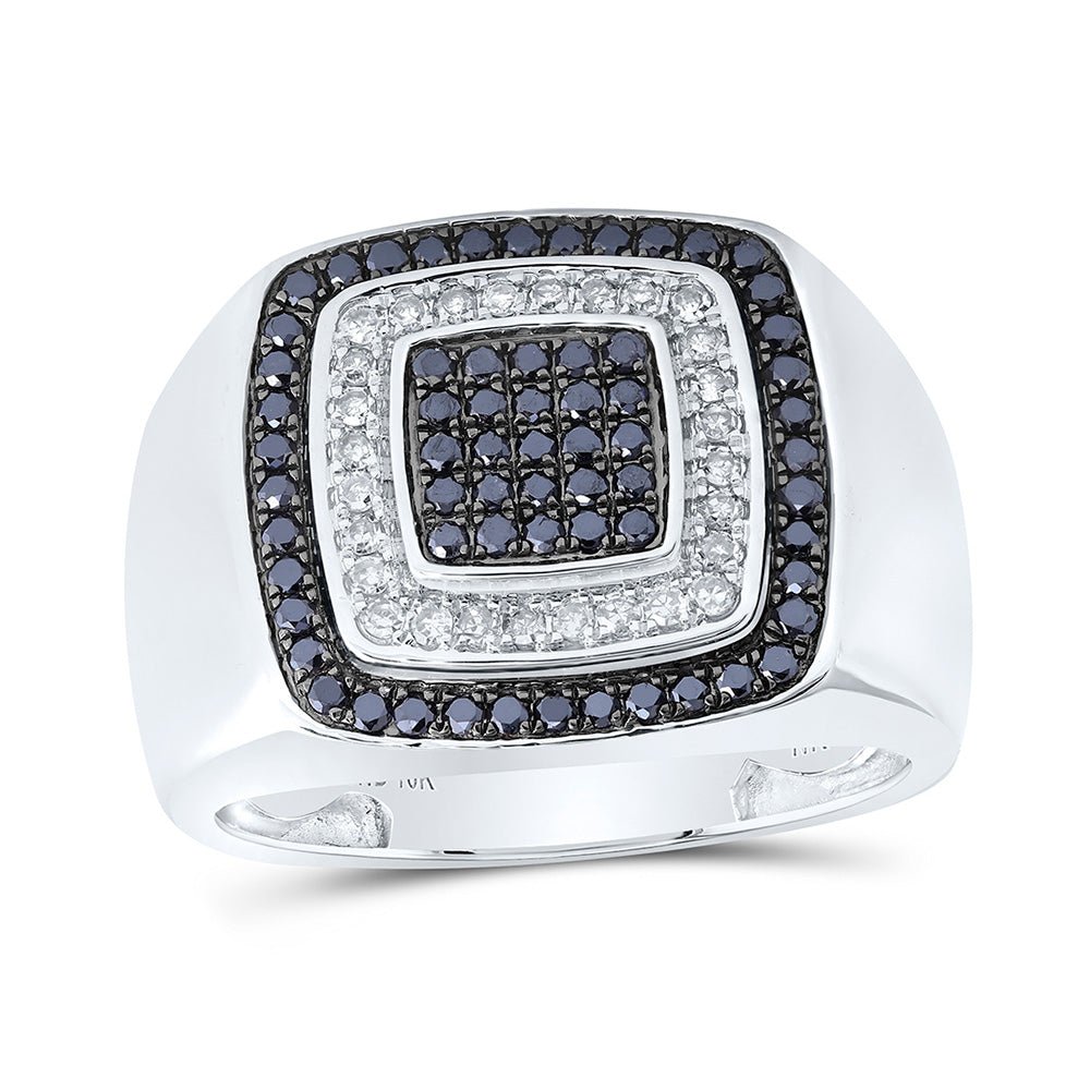 Men's Rings | 10kt White Gold Mens Round Black Color Treated Diamond Square Ring 3/4 Cttw | Splendid Jewellery GND