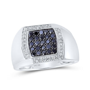 Men's Rings | 10kt White Gold Mens Round Black Color Treated Diamond Square Ring 7/8 Cttw | Splendid Jewellery GND