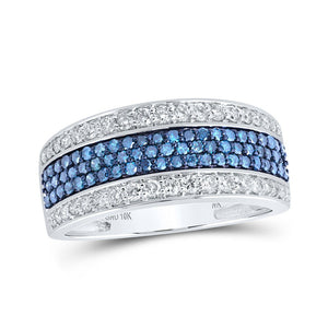 Men's Rings | 10kt White Gold Mens Round Blue Color Treated Diamond Band Ring 1-1/4 Cttw | Splendid Jewellery GND