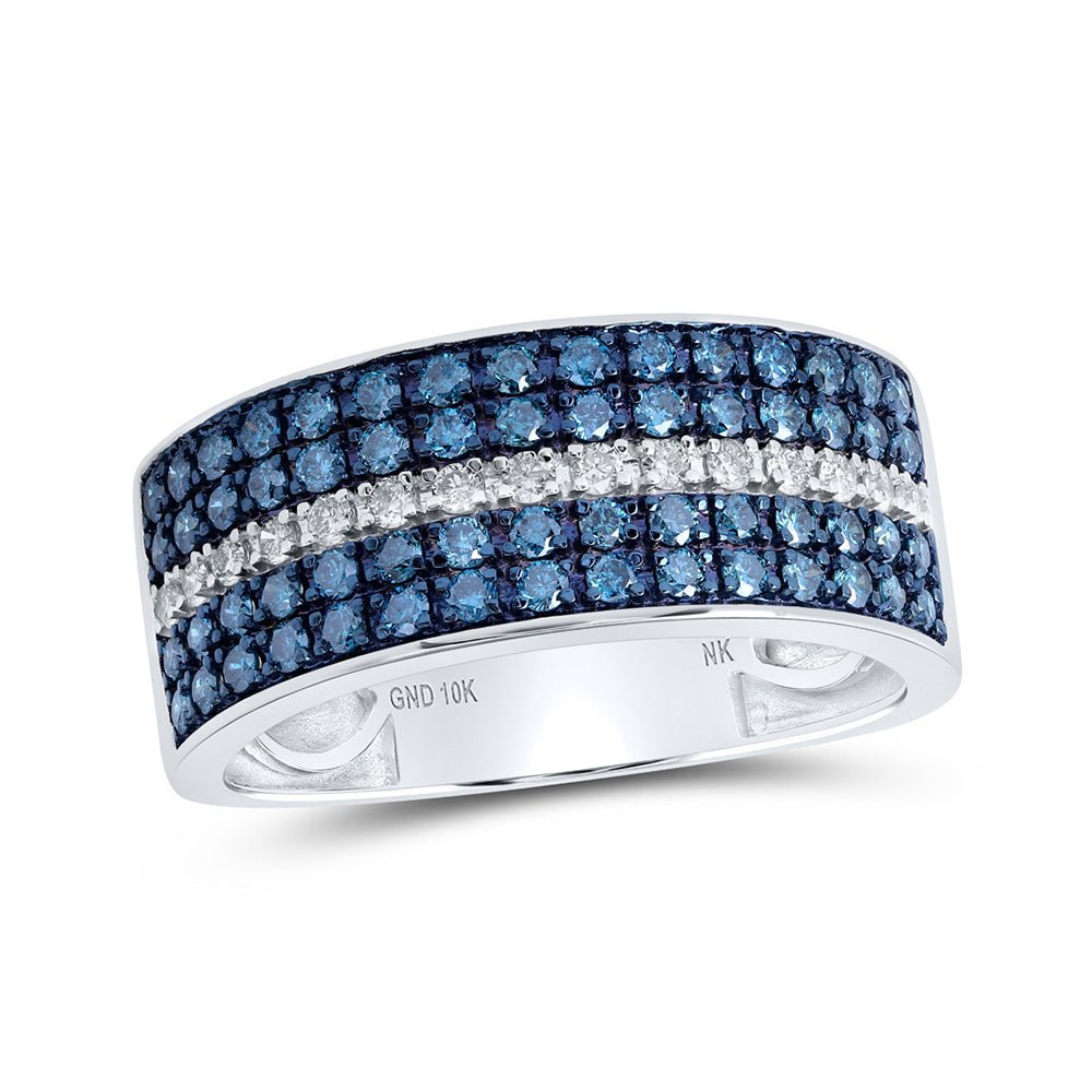 Men's Rings | 10kt White Gold Mens Round Blue Color Treated Diamond Band Ring 1 Cttw | Splendid Jewellery GND
