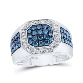 10kt White Gold Mens Octagon Ring with Blue Color Treated Diamond - Captivating Brilliance - Alternate view 1 from Splendid Jewellery