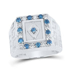 10kt White Gold Square Ring with Blue Color Treated Diamond - Captivating Men's Jewelry - Alternate view 1 from Splendid Jewellery