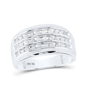 Men's Rings | 10kt White Gold Mens Round Diamond 3-Row Band Ring 1/2 Cttw | Splendid Jewellery GND