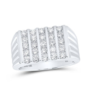 Men's Rings | 10kt White Gold Mens Round Diamond 5-Row Band Ring 1 Cttw | Splendid Jewellery GND