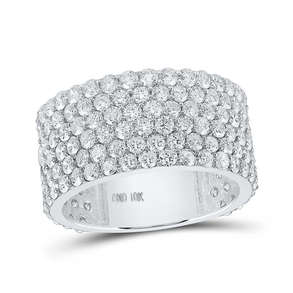 Men's Rings | 10kt White Gold Mens Round Diamond 6-Row Pave Band Ring 6-1/2 Cttw | Splendid Jewellery GND