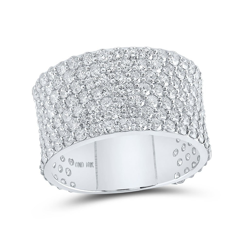 Men's Rings | 10kt White Gold Mens Round Diamond 7-Row Pave Band Ring 5-5/8 Cttw | Splendid Jewellery GND