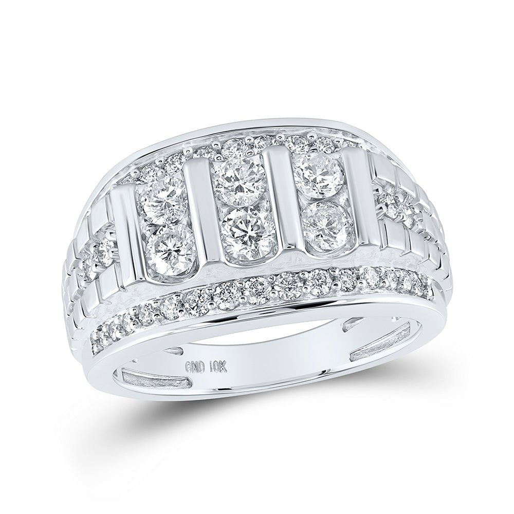 Men's Rings | 10kt White Gold Mens Round Diamond Band Ring 1-1/2 Cttw | Splendid Jewellery GND