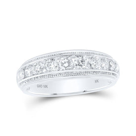 Diamond Elegance: 10kt White Gold Men's Round Diamond Band Ring 1 Cttw - Alternate view 1 from Splendid Jewellery