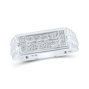 Men's Rings | 10kt White Gold Mens Round Diamond Band Ring 1/2 Cttw | Splendid Jewellery GND