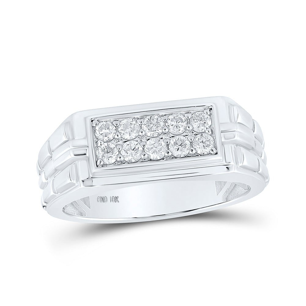 Men's Rings | 10kt White Gold Mens Round Diamond Band Ring 1/2 Cttw | Splendid Jewellery GND