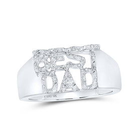 10kt White Gold Mens Round Diamond BEST DAD Band Ring 1/10 Cttw | Splendid Jewellery -> 