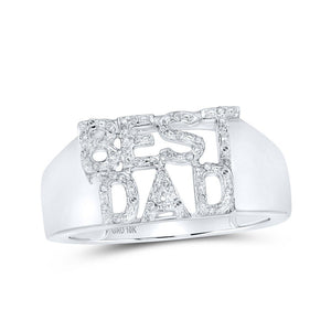 Men's Rings | 10kt White Gold Mens Round Diamond BEST DAD Band Ring 1/10 Cttw | Splendid Jewellery GND