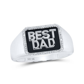 10kt White Gold Men's Round Diamond BEST DAD Band Ring 1/20 Cttw | Splendid Jewellery - The Ultimate Father's Day Tribute - Alternate view 1 from Splendid Jewellery