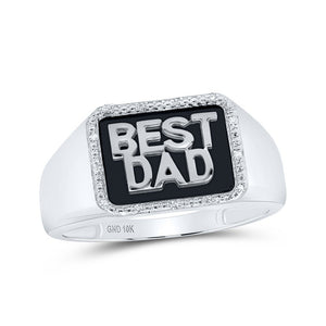 Men's Rings | 10kt White Gold Mens Round Diamond BEST DAD Band Ring 1/20 Cttw | Splendid Jewellery GND