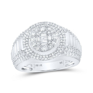 Men's Rings | 10kt White Gold Mens Round Diamond Circle Cluster Ring 1-5/8 Cttw | Splendid Jewellery GND