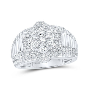 Men's Rings | 10kt White Gold Mens Round Diamond Cluster Ring 1-7/8 Cttw | Splendid Jewellery GND