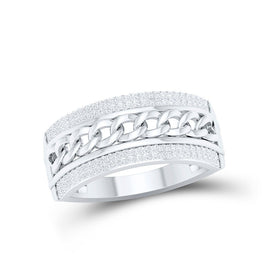 10kt White Gold Men's Round Diamond Cuban Link Band Ring 1/3 Cttw - A Dazzling Statement Piece by Splendid Jewellery - Alternate view 1 from Splendid Jewellery