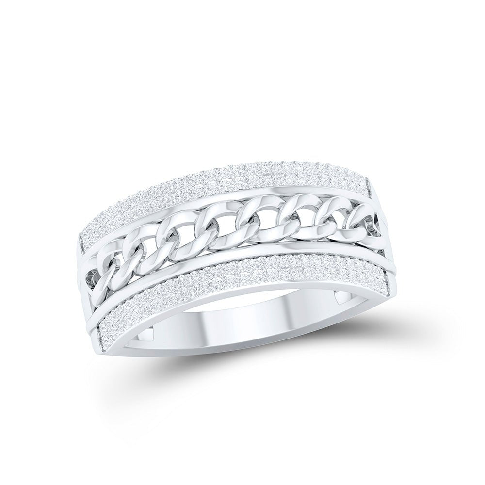 Men's Rings | 10kt White Gold Mens Round Diamond Cuban Link Band Ring 1/3 Cttw | Splendid Jewellery GND