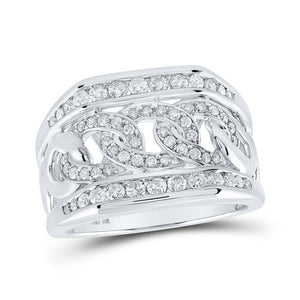 Men's Rings | 10kt White Gold Mens Round Diamond Curb Link Band Ring 1 Cttw | Splendid Jewellery GND