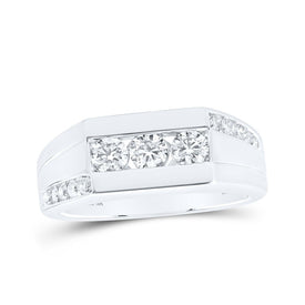 10kt White Gold Mens Round Diamond Flat Top Band Ring 1 Cttw | Distinguished Elegance - Alternate view 1 from Splendid Jewellery
