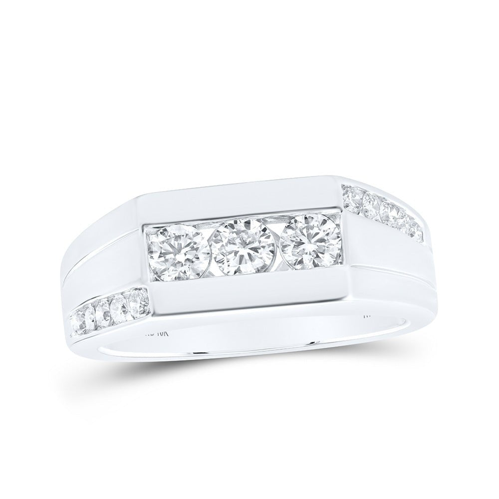 Men's Rings | 10kt White Gold Mens Round Diamond Flat Top Band Ring 1 Cttw | Splendid Jewellery GND