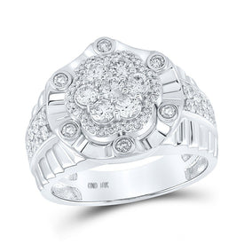 Splendid Jewellery 10kt White Gold Men's Round Diamond Flower Cluster Ring 1-1/2 Cttw - Alternate view 1 from Splendid Jewellery