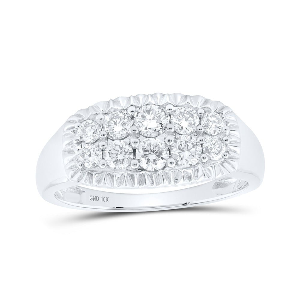 Men's Rings | 10kt White Gold Mens Round Diamond Fluted Band Ring 1 Cttw | Splendid Jewellery GND