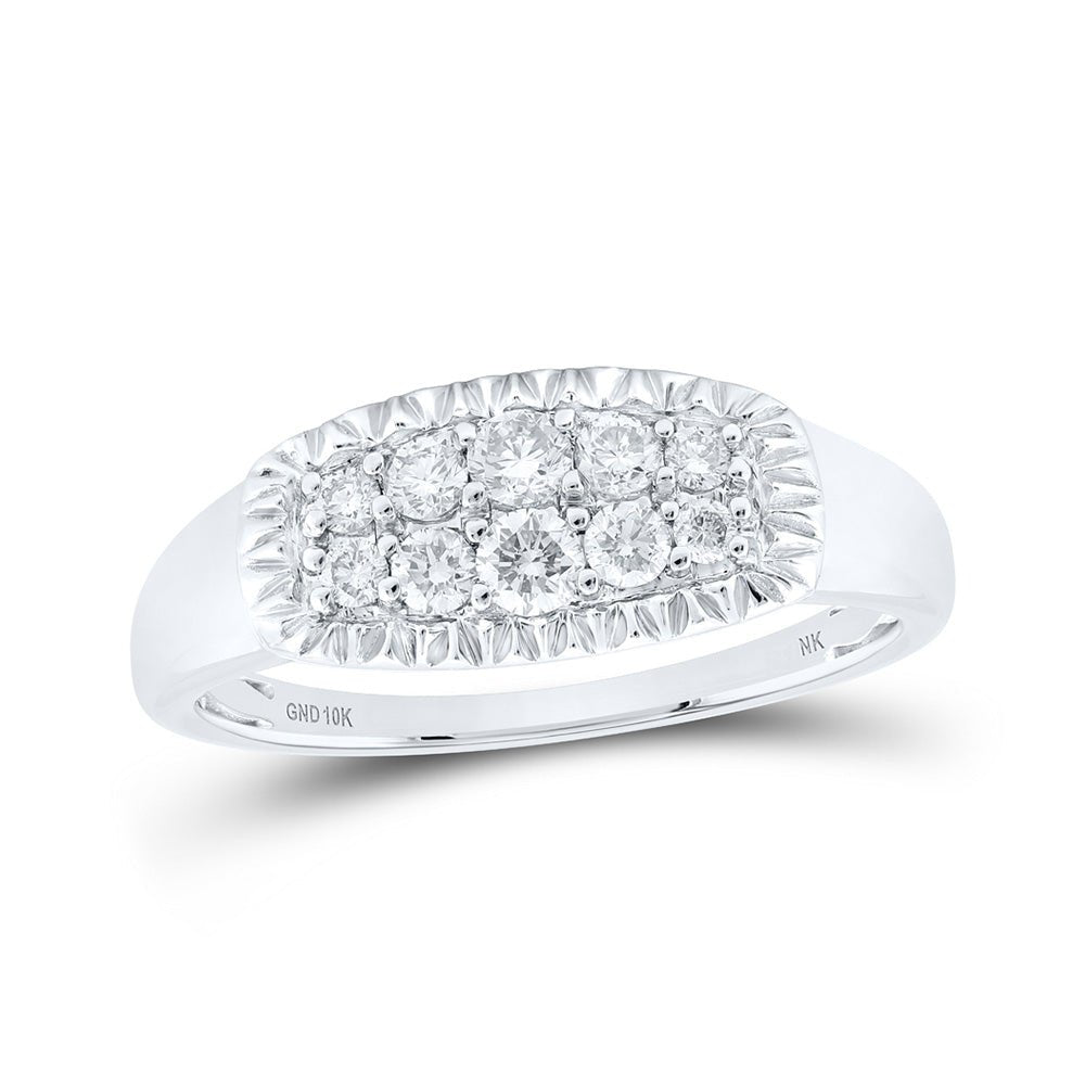 Men's Rings | 10kt White Gold Mens Round Diamond Fluted Band Ring 1/2 Cttw | Splendid Jewellery GND