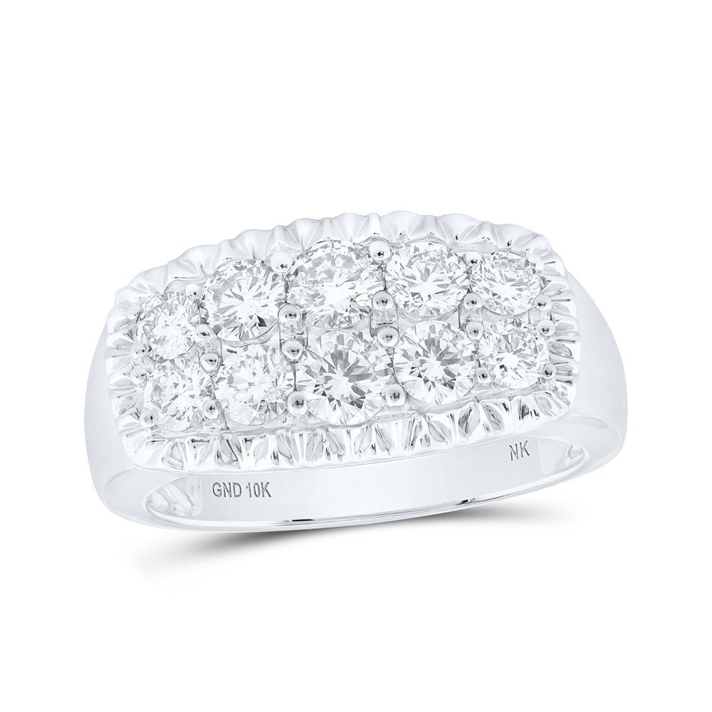 Men's Rings | 10kt White Gold Mens Round Diamond Fluted Band Ring 2 Cttw | Splendid Jewellery GND