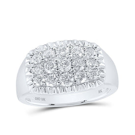 Exquisite 10kt White Gold Men's Diamond Fluted Cluster Ring - 1-1/2 Cttw - Alternate view 1 from Splendid Jewellery