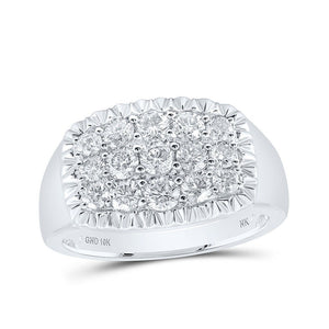 Men's Rings | 10kt White Gold Mens Round Diamond Fluted Cluster Ring 1-1/2 Cttw | Splendid Jewellery GND