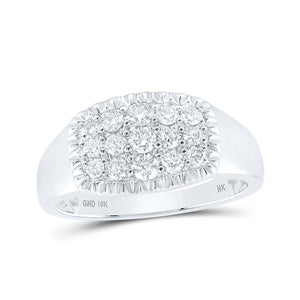 Men's Rings | 10kt White Gold Mens Round Diamond Fluted Cluster Ring 3/4 Cttw | Splendid Jewellery GND