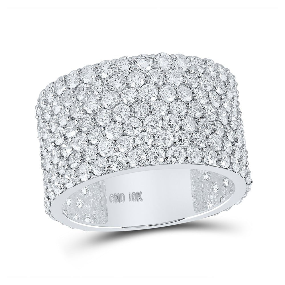Men's Rings | 10kt White Gold Mens Round Diamond Pave 7-Row Band Ring 7-1/2 Cttw | Splendid Jewellery GND