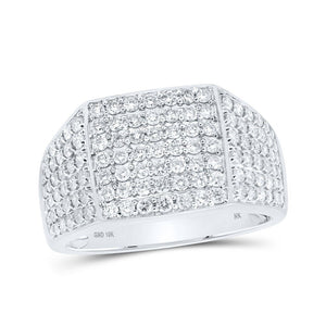 Men's Rings | 10kt White Gold Mens Round Diamond Pave Square Ring 1-1/2 Cttw | Splendid Jewellery GND