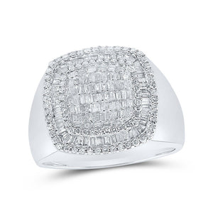 Men's Rings | 10kt White Gold Mens Round Diamond Pillow Square Ring 1-1/5 Cttw | Splendid Jewellery GND