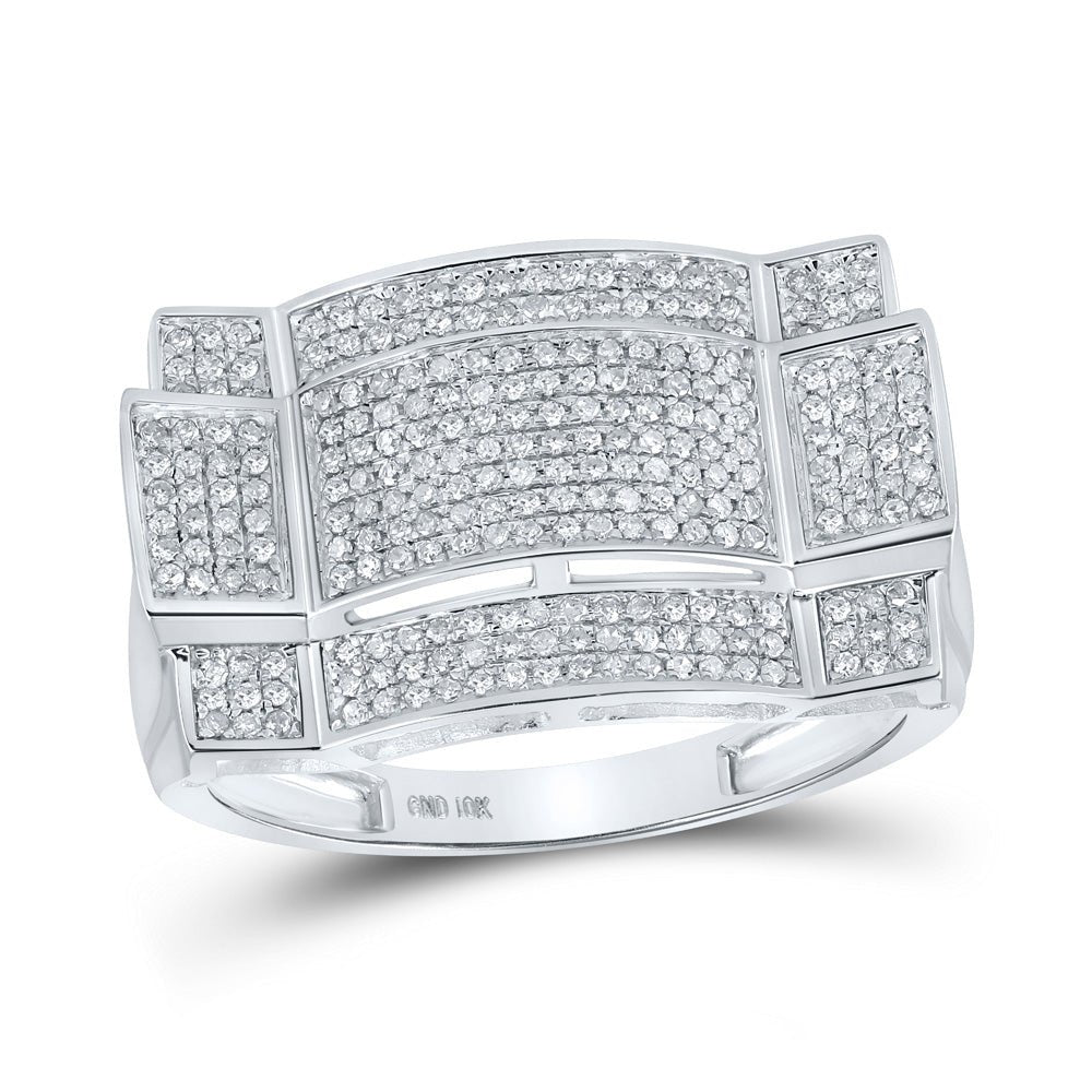 Men's Rings | 10kt White Gold Mens Round Diamond Rectangle Cluster Ring 1/2 Cttw | Splendid Jewellery GND