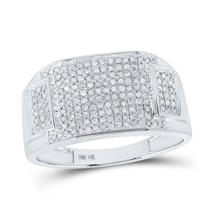 Men's Rings | 10kt White Gold Mens Round Diamond Rectangle Cluster Ring 1/2 Cttw | Splendid Jewellery GND