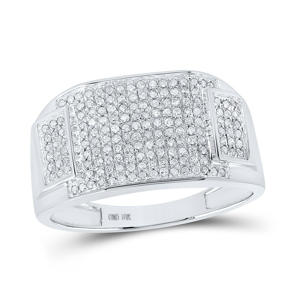 Men's Rings | 10kt White Gold Mens Round Diamond Rectangle Cluster Ring 1/2 Cttw | Splendid Jewellery GND