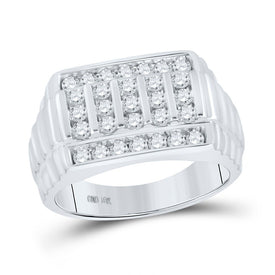10kt White Gold Ribbed Diamond Men's Fashion Ring - 1 Cttw - Alternate view 1 from Splendid Jewellery