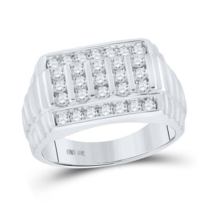 Men's Rings | 10kt White Gold Mens Round Diamond Ribbed Ring 1 Cttw | Splendid Jewellery GND