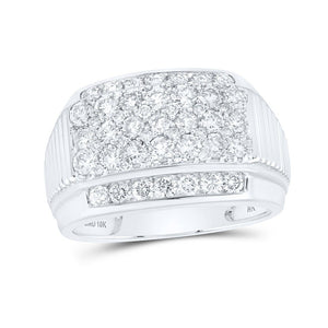 Men's Rings | 10kt White Gold Mens Round Diamond Ribbed Shank Band Ring 2 Cttw | Splendid Jewellery GND