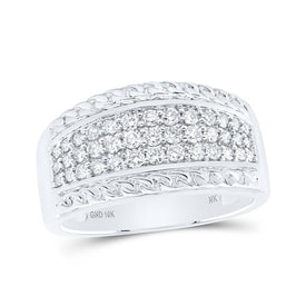 10kt White Gold Mens Round Diamond Rope-accent Band Ring 3/4 Cttw - Alternate view 1 from Splendid Jewellery